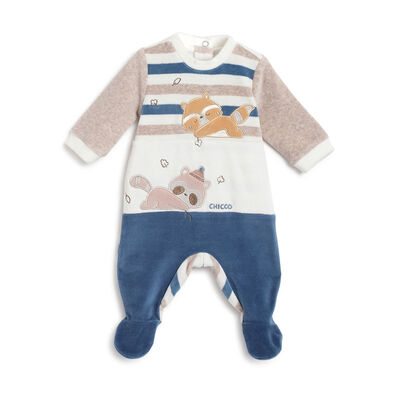 Boys Natural Striped Nappy Opening Babysuit